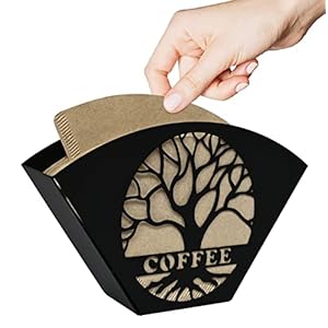 Stylish Coffee Filter Holder with Iron Fan Shape Evenly Spread out Filters Coffee Filter Rack with Tree of Life Decor Upgrade Your Coffee Enjoyment Perfect for Home or Office Use Black