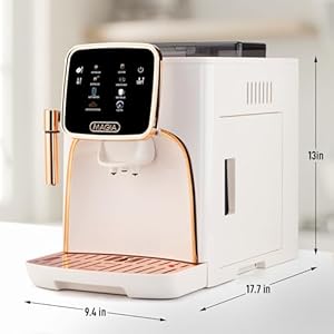 Zulay kitchen magia clasica fully automatic espresso machine with grinder touch screen coffee maker with one touch operation milk foam system for latte cappuccino macchiato cream copper  urban country home decor