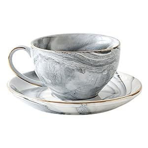 FUYU Gold Edge Marble Ceramic Espresso Coffee Cup and Saucer Set Tea Cup