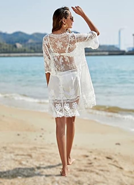 Jeasona Swimsuit Coverups for Women Lace Beach Cover Up Bathing Suit Swim Dress