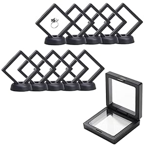 FKYzixeh 3D Floating Frame with Stand, Challenge Coin Display Holder, Floating Display, 2.75″x2.75″ Gift Packing Frame 10 Pack (Black)