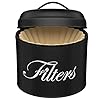 Coffee Filter Holder Black Basket Coffee Filter Storage with Lid Round Coffee Filter Container for Counter Rustic Farmhouse Coffee Bar Accessories Decor Black