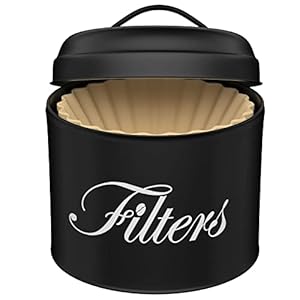Coffee Filter Holder Black Basket Coffee Filter Storage with Lid Round Coffee Filter Container for Counter Rustic Farmhouse Coffee Bar Accessories Decor Black
