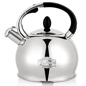 Susteasstovetopwhistlingteakettlefoodgradestainlesssteelteakettleteapotwithcooltouchergonomichandlewith1siliconepinchmittincluded264quartsilver Urban Country Home Decor Susteas stove top whistling tea kettle food grade stainless steel teakettle teapot with cool touch ergonomic handle with 1 silicone pinch mitt included264 quartsilver urban country home decor