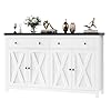 FOTOSOK Sideboard Buffet Cabinet with Storage 55 Large Kitchen Storage Cabinet with 2 Drawers and 4 Doors Wood Coffee Bar Cabinets Buffet Table for Kitchen Dining Room White and Black