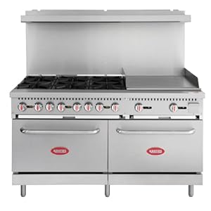 Kratos 29Y-046-LP 60″ Wide Commercial Gas Range, 6 Cast Iron Burners, 24″ Wide Griddle Plate, 2 Full Size Ovens, 280,000 Total BTU Output, Liquid Propane Powered Range/Oven/Griddle for Restaurants