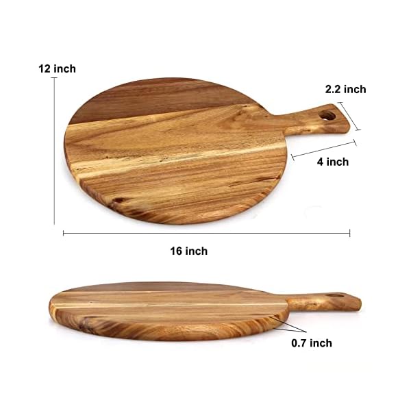 Acacia wood cutting board with handle wooden chopping board round cutting boards for kitchen decor large charcuterie board tray teak meat cheese board bread serving platter butcher block pizza board  urban country home decor
