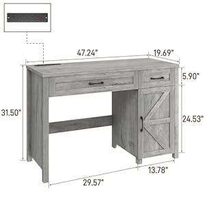 Farmhouse 47 Executive Desk Computer Desk with Drawers and Storage Cabinet Workstation Computer Desk for Home Office and StudyGrey