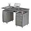 Pemberly Row 48 Wide Home Office Computer Desk in Gray with CPU Storage Cabinet and Hanging File Cabinet Grey
