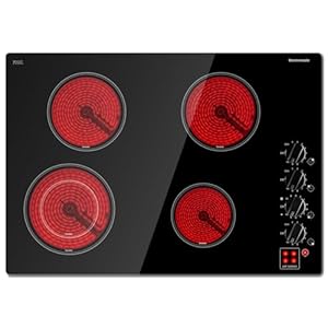 thermomate 30 Inch Electric Ceramic Cooktop 4 Burners, ETL Certified, 7300W Built-in Radiant Electric Stove Top, Knob Control, 9 Heating Level, Chlid Lock & Timer, 240V