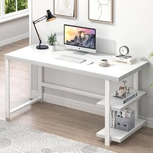 Excefurwhitecomputerdeskmodernhomeofficedeskwithstorageshelfwoodandmetalwritingstudytableforlivingroombedroom53inch Urban Country Home Decor Excefur white computer desk modern home office desk with storage shelf wood and metal writing study table for living room bedroom 53 inch urban country home decor
