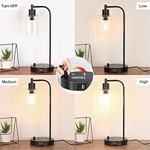   Industrial-Table-Lamp-with-2-USB-Charging-Ports-Fully-Stepless-Dimmable-Modern-Nightstand-Lamp-Glass-Shade-Bedside-Desk-Lamp-for-Bedroom-Living-Room-Office-6W-2700K-LED-Edison-Bulb-Included