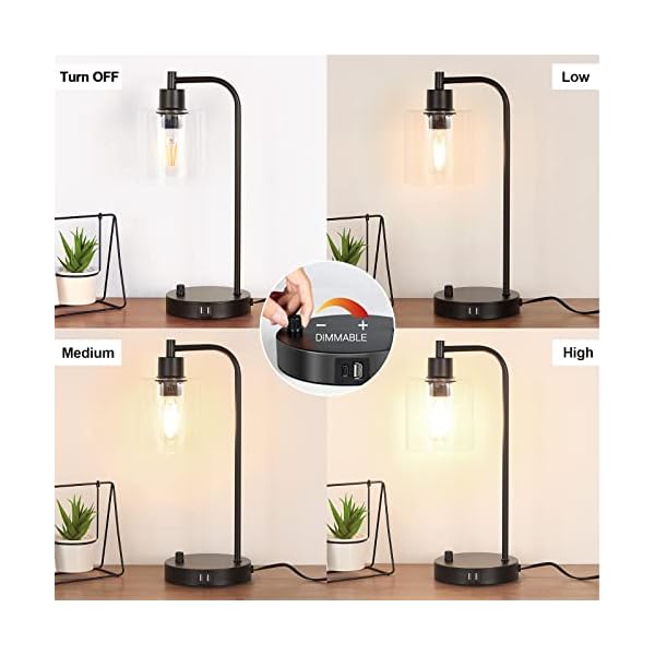   Industrial-Table-Lamp-with-2-USB-Charging-Ports-Fully-Stepless-Dimmable-Modern-Nightstand-Lamp-Glass-Shade-Bedside-Desk-Lamp-for-Bedroom-Living-Room-Office-6W-2700K-LED-Edison-Bulb-Included