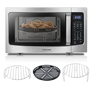 TOSHIBA 4-in-1 ML-EC42P(SS) Countertop Microwave Oven, Smart Sensor, Convection, Air Fryer Combo, Mute Function, Position Memory 13.6″ Turntable, 1.5 Cu Ft, 1000W, Silver