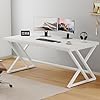 Lvb modern white computer desk long industrial home office desk for student large metal wood writing study work desk farmhouse executive gaming computer table for bedroom living room white 60 in  urban country home decor