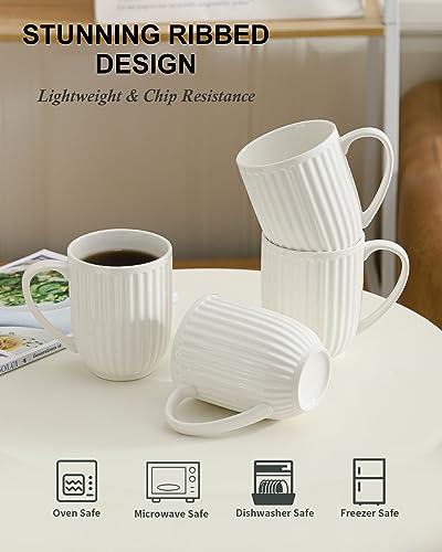 Hasense-Ceramic-Coffee-Mugs-Set-of-4-16-Oz-Large-Ribbed-Coffee-Cups-with-Big-Handle-Unique-Modern-Style-White-Latte-Mugs-for-TeaCocoaMilkCappuccino-Microwave-Dishwasher-Safe Hasense Ceramic Coffee Mugs Set of 4 16 Oz Large Ribbed Coffee Cups with Big Handle Unique Modern Style White Latte Mugs for TeaCocoaMilkCappuccino Microwave Dishwasher Safe
