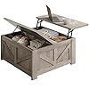 Yaheetech Lift Top Coffee Table Square Farmhouse Coffee Table with Hidden Storage Compartment Wood Center Table for Living Room Home Office Gray