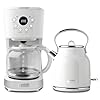 HADEN Coffee Machine 12 Cup Drip Coffee Maker Bundled with Heritage 17 Liter Stainless Steel Electric Kettle Ivory Chrome