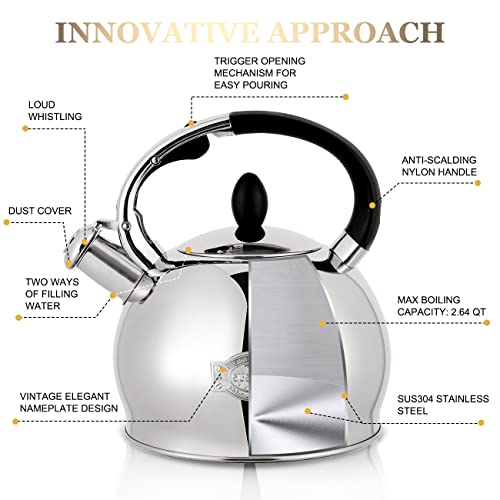 Susteasstovetopwhistlingteakettlefoodgradestainlesssteelteakettleteapotwithcooltouchergonomichandlewith1siliconepinchmittincluded264quartsilver Urban Country Home Decor Susteas stove top whistling tea kettle food grade stainless steel teakettle teapot with cool touch ergonomic handle with 1 silicone pinch mitt included264 quartsilver urban country home decor