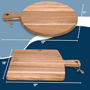KOLWOVEN Acacia Wood Cutting Board 2 Pack with Handle Wooden Charcuterie Board Large Paddle Carving Chopping Board Set Serving Tray for Cheese Meat Fruit Pizza Bread Baking