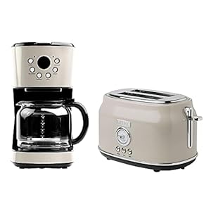 Haden 12 Cup Programmable Drip Coffee Maker Coffee Machine Bundled with Dorset 2 Slice Wide Slot Stainless Steel Toaster Putty Chrome