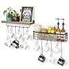   Coffee-Mug-Holder-Organizer-2-Pack-with-12-Mug-Hooks-Mug-Rack-Wall-Mounted-with-Coffee-Bar-Sign-Farmhouse-Coffee-Accessories-and-Organizer-with-Metal-Basket-Floating-Shelves-for-Wall-Weathered-Walnut
