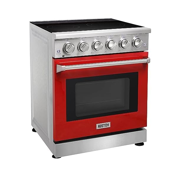   30-inch-Professional-Electric-Range-with-5-Heating-Elements-Cooktop-455-Cu-Ft-Convection-Oven-Capacity-Smooth-Glass-Top-in-Stainless-Steel-KOS-30RE06H-Red
