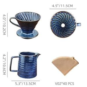 Pour Over Coffee MakerCeramic Coffee Maker With 40 pcs V60 Paper Filter15oz450ml Pour Over Coffee Dripper Starry Blue V02