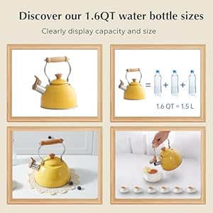 Rockurwok tea kettle tea pot with cool touch ergonomic handle teapot food grade stainless steel tea kettle stovetop kettle teapot whistling tea kettle small tea kettle 16 quart yellow  urban country home decor