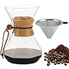 Mongdio 27 Oz Pour Over Coffee Maker with Stainless Steel Filter and Wooden Collar Holder Borosilicate Glass Coffee Maker for Camping Home 800ML27OZ Clear