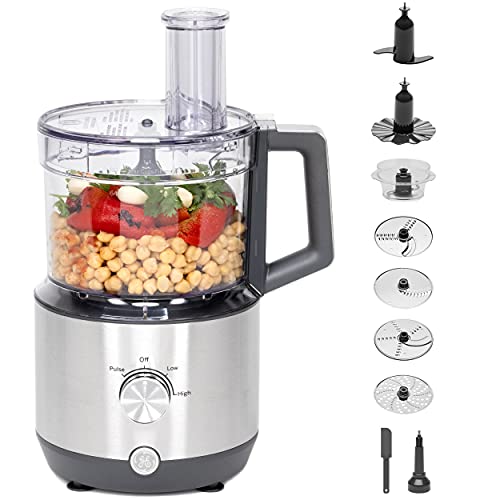 GE-Food-Processor-12-Cup-Complete-With-3-Feeding-Tubes-Stainless-Steel-Accessories-3-Discs-Dough-Blade-3-Speed-Great-for-Shredded-Cheese-Chicken-More-Kitchen-Essentials-550-Watts GE Food Processor 12 Cup Complete With 3 Feeding Tubes Stainless Steel Accessories 3 Discs Dough Blade 3 Speed Great for Shredded Cheese Chicken More Kitchen Essentials 550 Watts