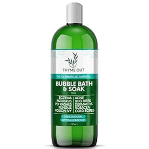 All Natural, Organic Plant Based Bubble Bath – Hypoallergenic Skin-Soothing Thyme Eczema Bath Soak with Colloidal Oatmeal – Sensitive Skin Bubble Bath for Kids & Adults – 16oz