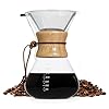 Rae Dunn Glass Pour Over Coffee Maker 34oz Carafe with Reusable Stainless Steel Filter and Elegant Bamboo Finish Great for Brewing Coffee