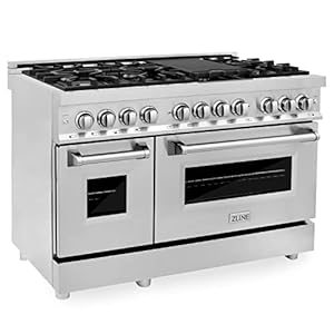 ZLINE 48″ 6.0 cu. ft. Dual Fuel Range with Gas Stove and Electric Oven with Color Options (RA48) (Stainless Steel)