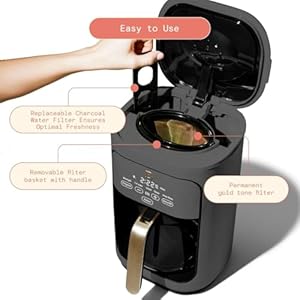 Beautiful 14 cup programmable coffee maker touch display 1200w brew strength control keep warm pause serve glass carafe reusable filter auto shut off matte finish oyster grey  urban country home decor
