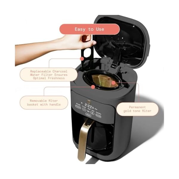 Beautiful 14 cup programmable coffee maker touch display 1200w brew strength control keep warm pause serve glass carafe reusable filter auto shut off matte finish oyster grey  urban country home decor