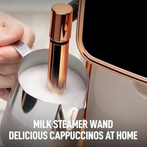 Zulay kitchen magia clasica fully automatic espresso machine with grinder touch screen coffee maker with one touch operation milk foam system for latte cappuccino macchiato cream copper  urban country home decor