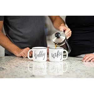 Farmhouse Hubby and Wifey Funny Campfire Couples Coffee Mug Set 14oz Ceramic Mugs Perfect for Husband and Wife