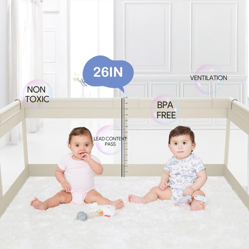 Fodoss-Baby-Playpen-Upgrade-Playpen-for-Babies-and-Toddlers-47x47x26inch-Beige-Play-Pen-for-Babies-with-Hand-Pulling-Ring-Play-Pen-Center-for-KidsBaby-FenceBaby-Playards Fodoss Baby Playpen Upgrade Playpen for Babies and Toddlers 47x47x26inch Beige Play Pen for Babies with Hand Pulling Ring Play Pen Center for KidsBaby FenceBaby Playards