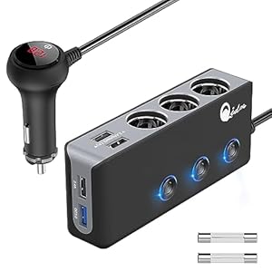 Quick Charge 3.0 Cigarette Lighter Splitter, Qidoe 3 Socket 180W Cigarette Lighter Adapter with 4 USB Fast Charging, DC 12V/24V Cigarette Outlet LED Voltmeter Independent Button for All Car Devices
