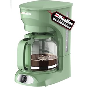 MUELLERHOME 12 Cup Drip Green Coffee Maker Borosilicate Carafe Auto Off Reusable Filter Anti Drip Keep Warm Function Clear Water Level Window Green Kitchen Accessories Decor
