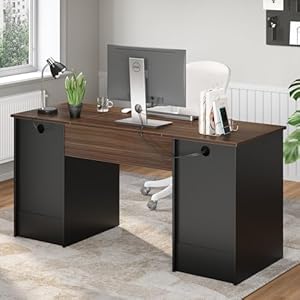   Bestier-59-Executive-Desk-with-2-Drawers-Computer-Desk-with-Storage-Cabinet-Industrial-Wood-Desk-with-File-Drawer-Keyboard-Tray-2-Pedestals-for-Home-Office-Studio-Cherry