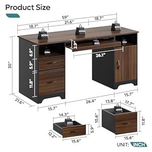   Bestier-59-Executive-Desk-with-2-Drawers-Computer-Desk-with-Storage-Cabinet-Industrial-Wood-Desk-with-File-Drawer-Keyboard-Tray-2-Pedestals-for-Home-Office-Studio-Cherry