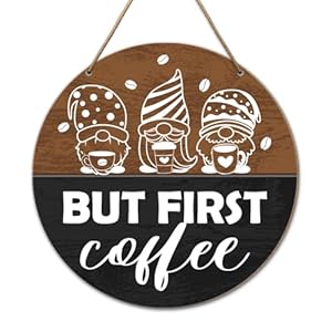 Coffee Bar Gnome Sign Decor Coffee Farmhouse Wood Hanging Sign Decor Coffee Station Cafe Wall Sign Decorations for Kitchen Coffee Bar Corner Gift for Woman Man Coffee Lover But First Coffee