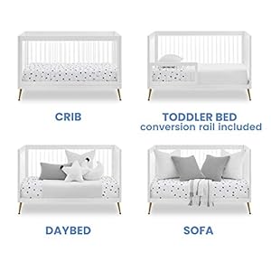 Delta children sloane crib 7 piece baby nursery furniture setincludes convertible crib dresser changing top crib mattress fitted sheets toddler guardrail changing pad white wmelted bronze  urban country home decor