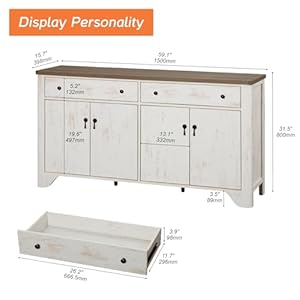 WAMPAT Sideboard Buffet Cabinet with Storage 59 Large Farmhouse Buffet Cabinet with 2 Drawers and 4 Doors Adjustable Shelves Coffee Bar Wine Bar Buffet Table for Dining Room Living Room White