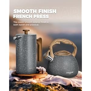 POLIVIAR French Press Coffee Maker, 34 Ounce Coffee Press with Real Wood Handle, Double Wall Insulation & Dual-Filter Screen, Food Grade Stainless Steel for Good Coffee and Tea (Lava) POLIVIAR French Press Coffee Maker 34 Ounce Coffee Press with Real Wood Handle Double Wall Insulation Dual Filter Screen Food Grade Stainless Steel for Good Coffee and Tea Lava