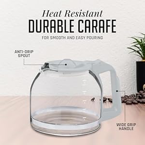 OVENTE 12-Cup Drip Coffee Maker with Borosilicate Glass Carafe, One-Touch Operation Machine, Anti-Drip System, Reusable Filter and Clear View Water Gauge, Ideal for Home or Office, Light Blue CM412LBL OVENTE 12 Cup Drip Coffee Maker with Borosilicate Glass Carafe One Touch Operation Machine Anti Drip System Reusable Filter and Clear View Water Gauge Ideal for Home or Office Light Blue CM412LBL