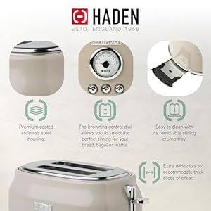 Haden 12 Cup Programmable Drip Coffee Maker Coffee Machine Bundled with Dorset 2 Slice Wide Slot Stainless Steel Toaster Putty Chrome