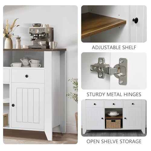 4ever2buy-Farmhouse-Coffee-Bar-Cabinet-with-Storage-47-Inch-Coffee-Bar-with-3-Drawers-2-Doors-White-Buffet-Cabinet-with-Open-Shelf-Kitchen-Coffee-Bar-Cabinet-for-Living-Dining-Room 4ever2buy Farmhouse Coffee Bar Cabinet with Storage 47 Inch Coffee Bar with 3 Drawers 2 Doors White Buffet Cabinet with Open Shelf Kitchen Coffee Bar Cabinet for Living Dining Room